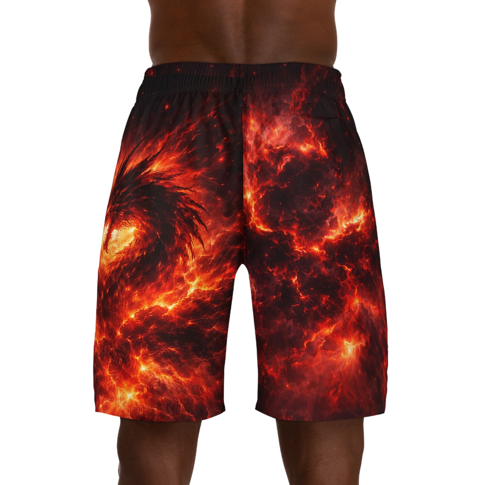echoflame fire dragon jogger shorts — fiery all over print men's athletic shorts echoflame fire dragon jogger shorts — fiery all over print men's athletic shorts