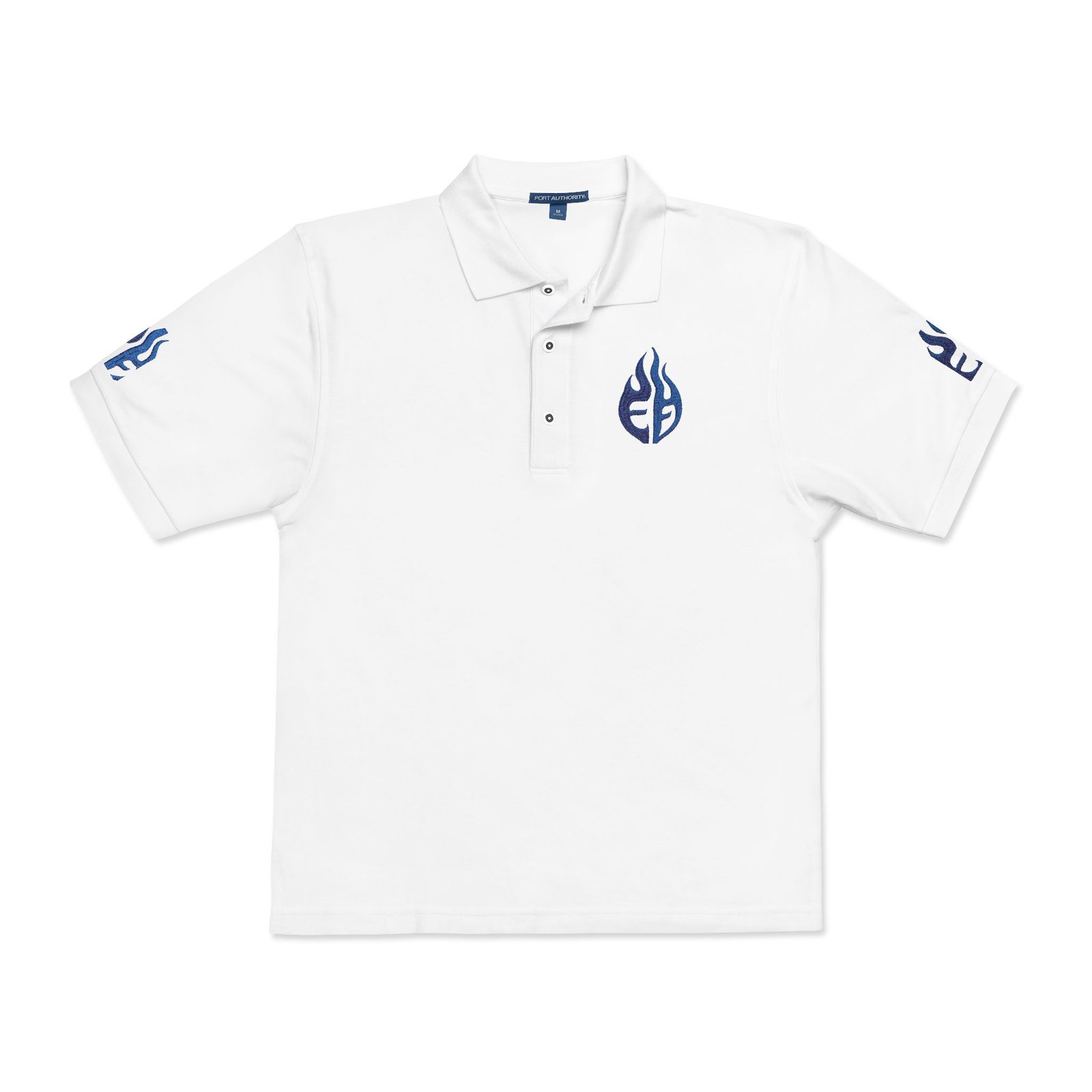 echoflame blue tribal flame embroidery polo shirt | embroidered logo polo echoflame blue tribal flame embroidery polo shirt | embroidered logo polo