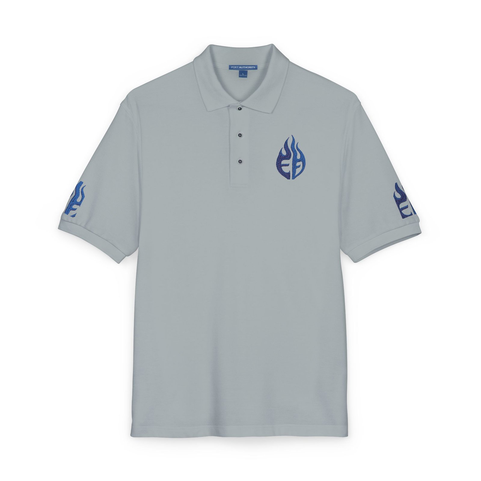 echoflame blue tribal flame embroidery polo shirt | embroidered logo polo echoflame blue tribal flame embroidery polo shirt | embroidered logo polo