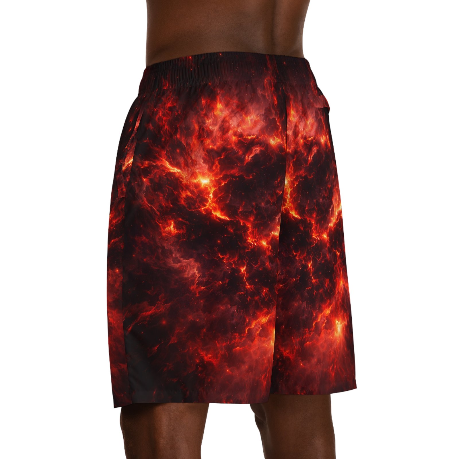 echoflame men's flame nebula jogger shorts — fiery all over print echoflame men's flame nebula jogger shorts — fiery all over print