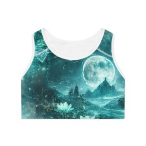 echoflame teal mystic lotus heart sports bra | all over print activewear