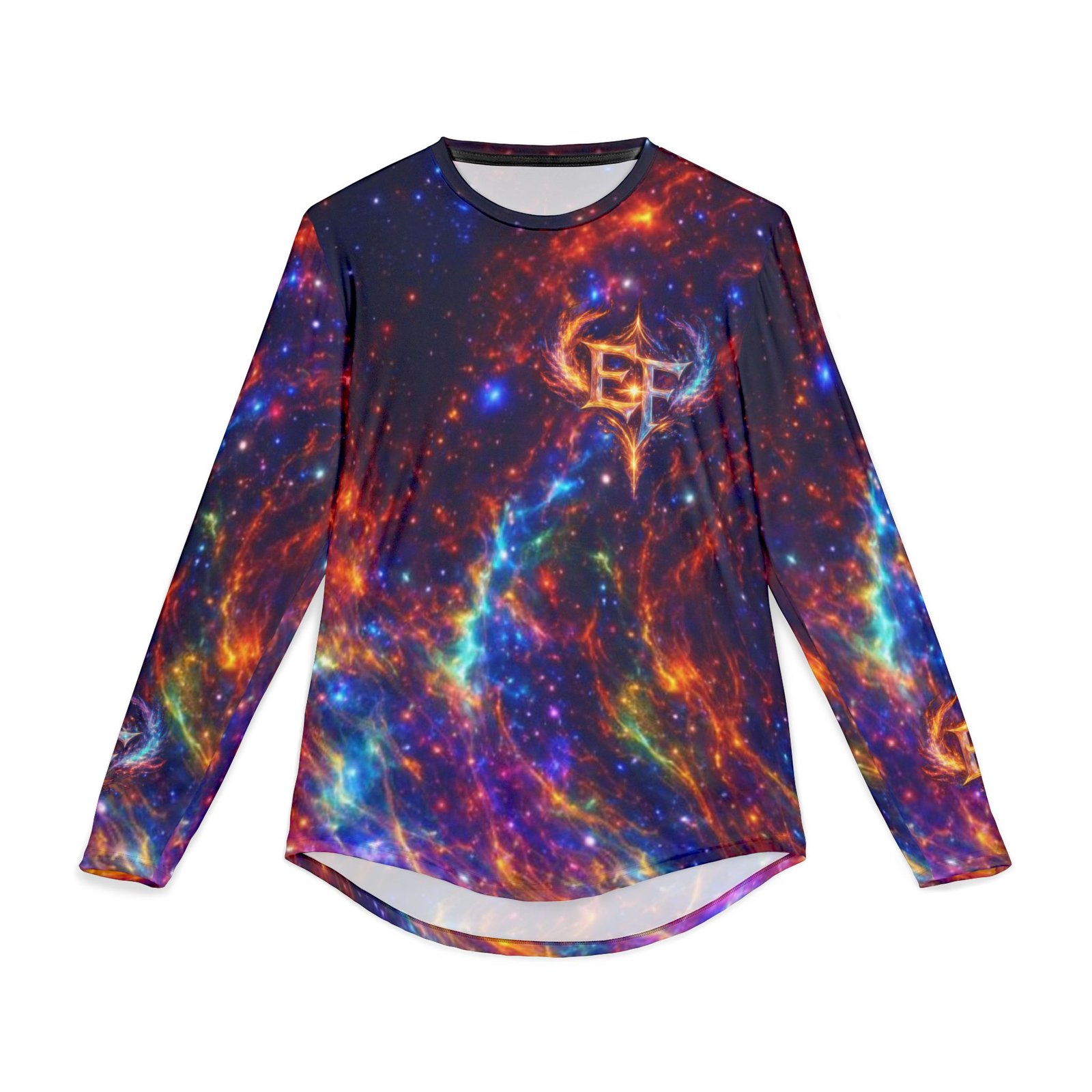 echoflame galaxy flame logo long sleeve shirt — uv protection men's athletic top echoflame galaxy flame logo long sleeve shirt — uv protection men's athletic top