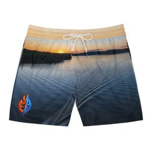 sunset lake waves swim shorts | scenic sunset aop beach trunks