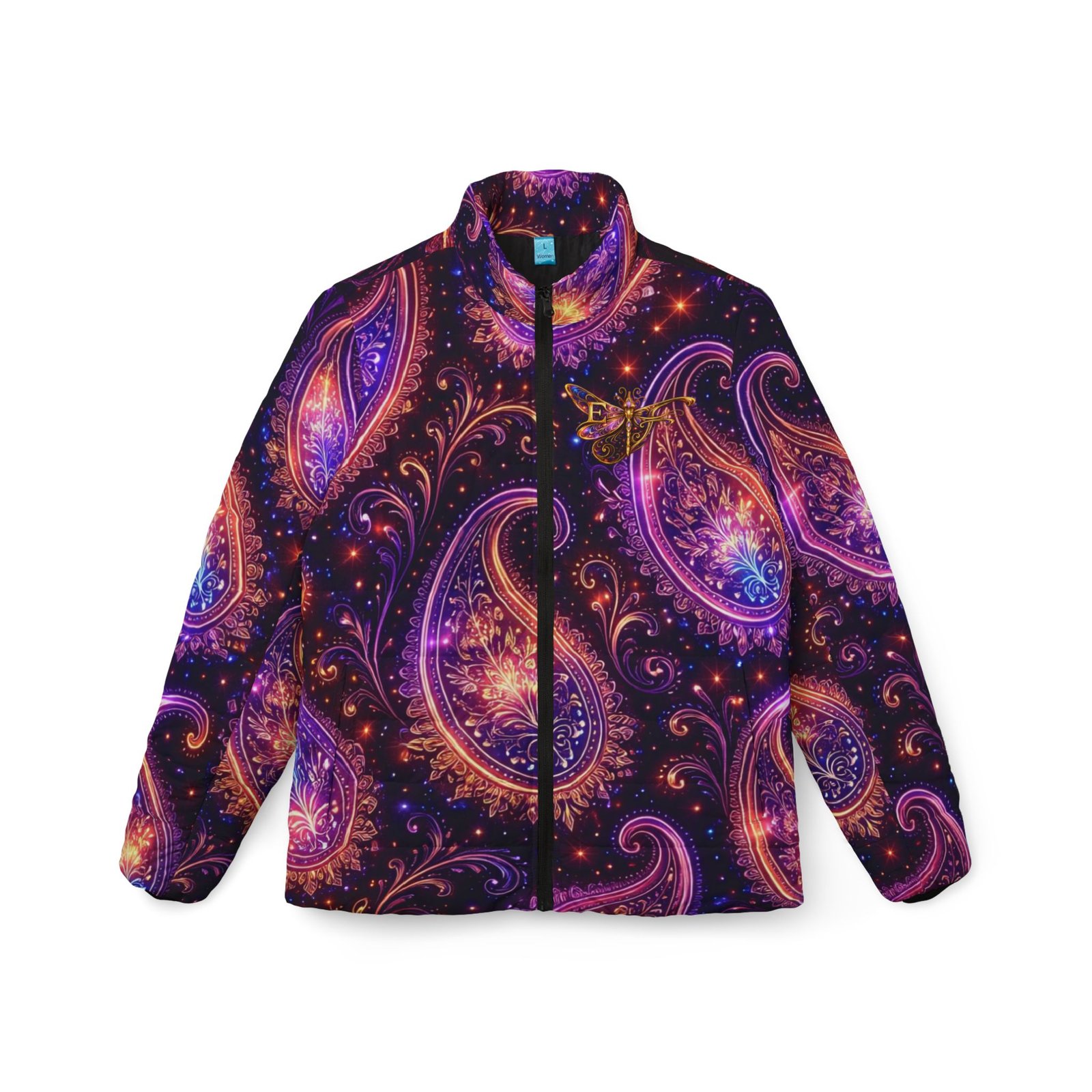 echoflame dragonfly paisley puffer jacket — women's winter coat echoflame dragonfly paisley puffer jacket — women's winter coat