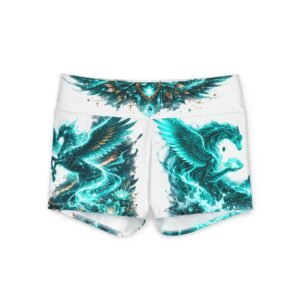echoflame teal pegasus moon art yoga shorts | pegasus unicorn night sky