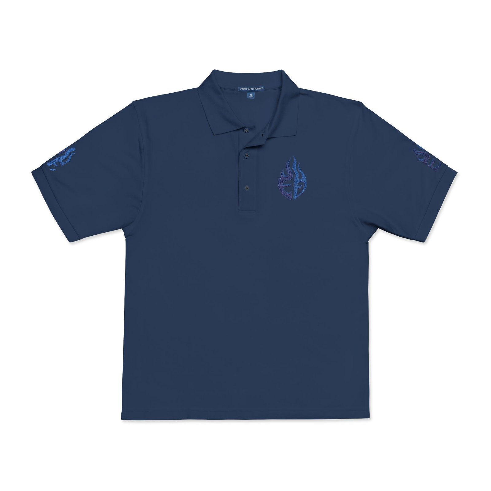 echoflame blue tribal flame embroidery polo shirt | embroidered logo polo echoflame blue tribal flame embroidery polo shirt | embroidered logo polo