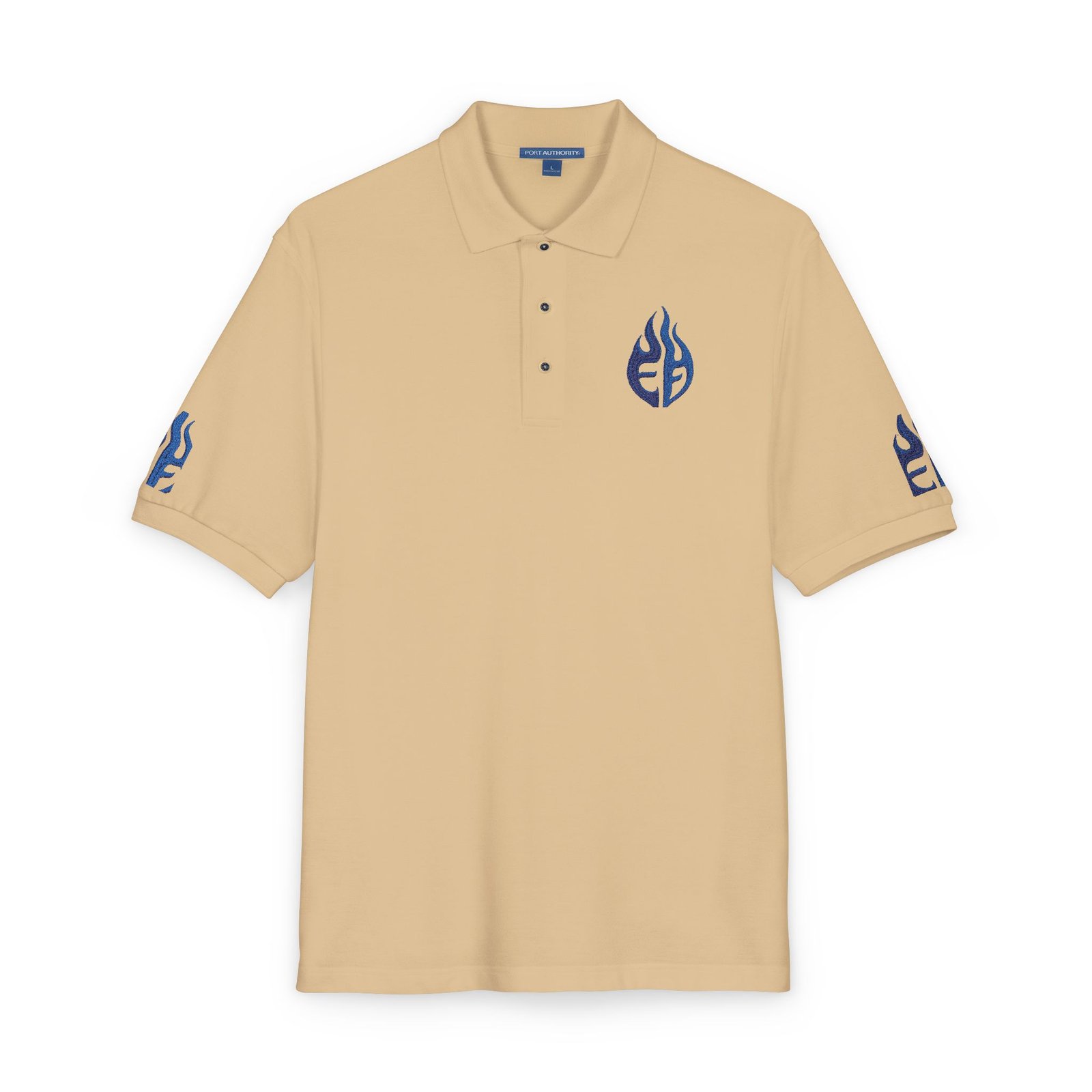 echoflame blue tribal flame embroidery polo shirt | embroidered logo polo echoflame blue tribal flame embroidery polo shirt | embroidered logo polo