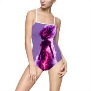 echoflame purple flame spirit silhouette swimsuit | skull back one piece