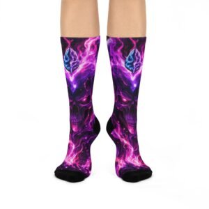 echoflame violet flame skull cushioned crew socks | neon smoke skull socks