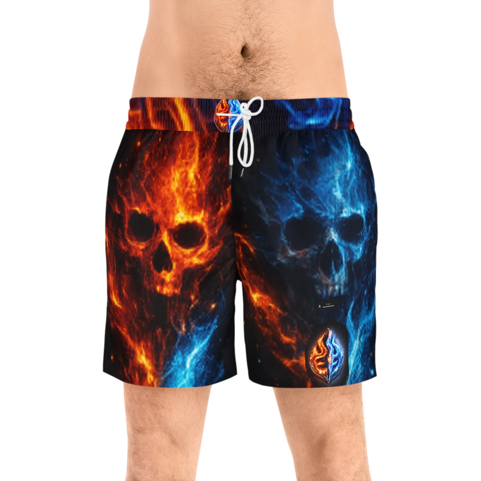 echoflame flaming fire and ice skull swim shorts | men's mid length echoflame flaming fire and ice skull swim shorts | men's mid length