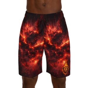 echoflame men's flame nebula jogger shorts — fiery all over print