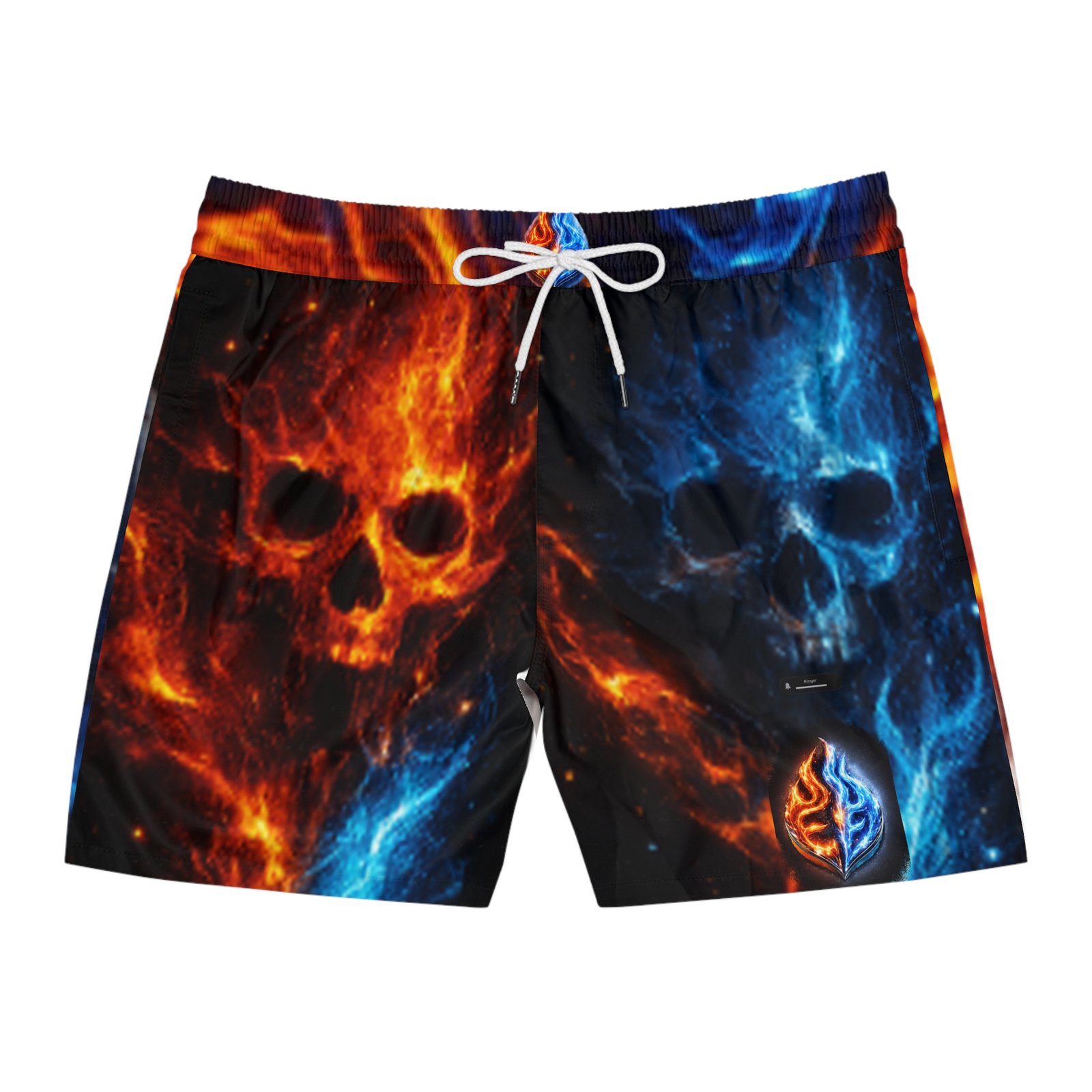 echoflame flaming fire and ice skull swim shorts | men's mid length echoflame flaming fire and ice skull swim shorts | men's mid length