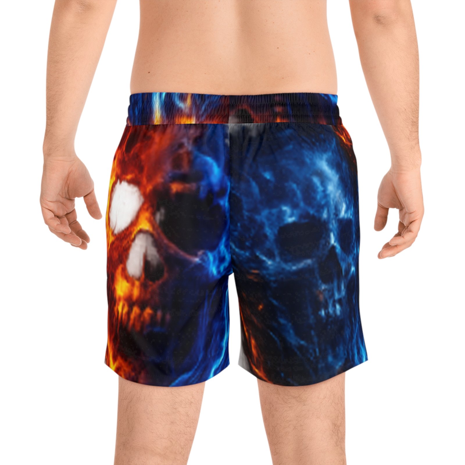 echoflame flaming fire and ice skull swim shorts | men's mid length echoflame flaming fire and ice skull swim shorts | men's mid length