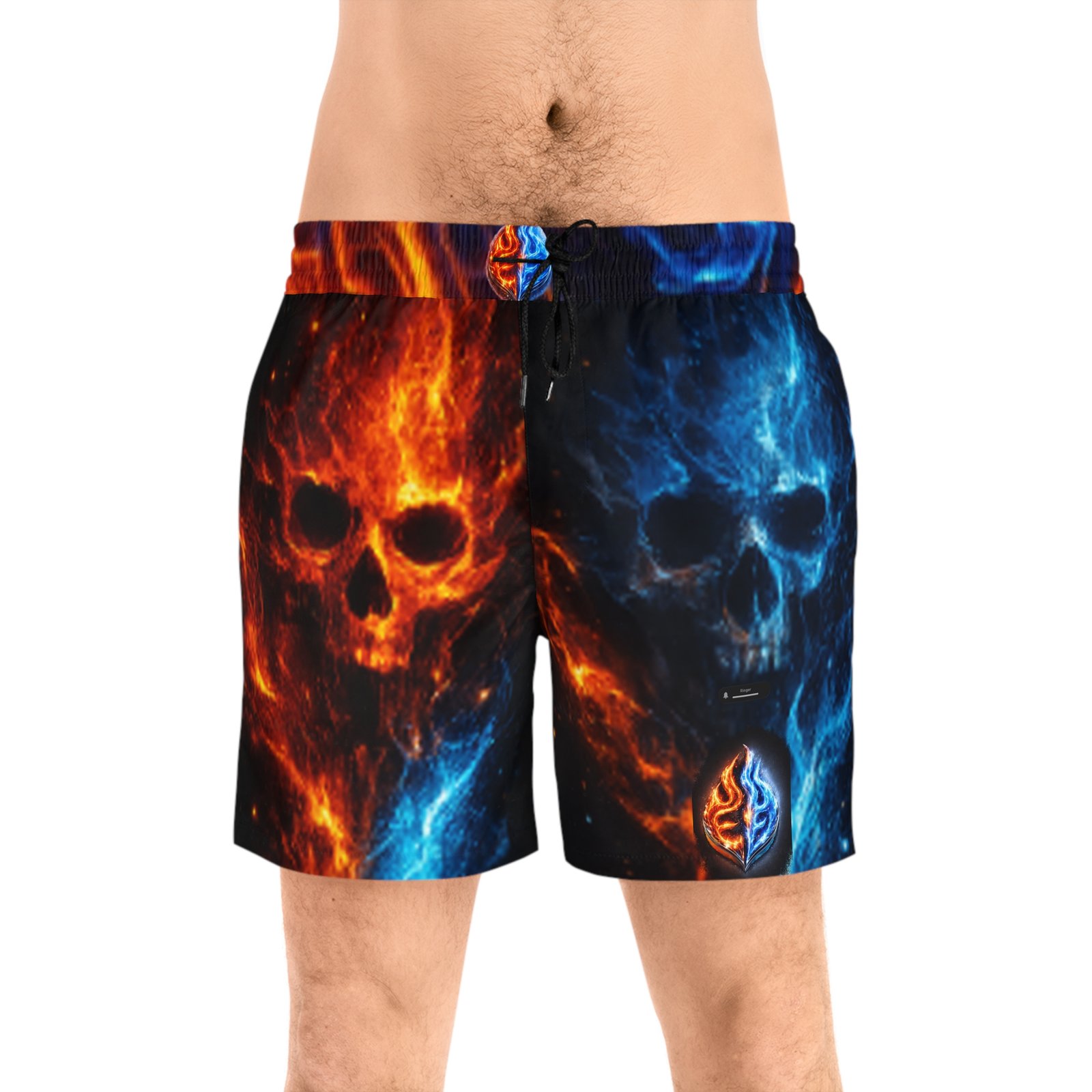 echoflame flaming fire and ice skull swim shorts | men's mid length echoflame flaming fire and ice skull swim shorts | men's mid length
