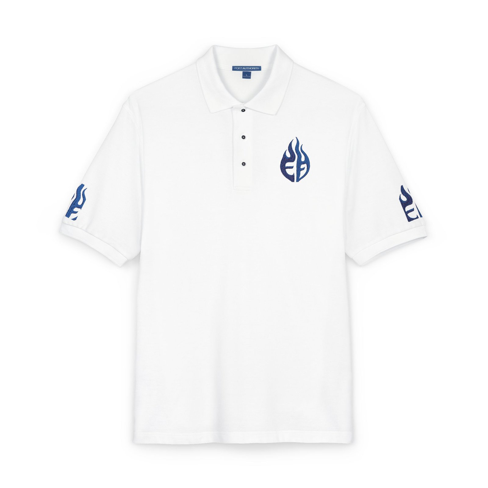 echoflame blue tribal flame embroidery polo shirt | embroidered logo polo echoflame blue tribal flame embroidery polo shirt | embroidered logo polo