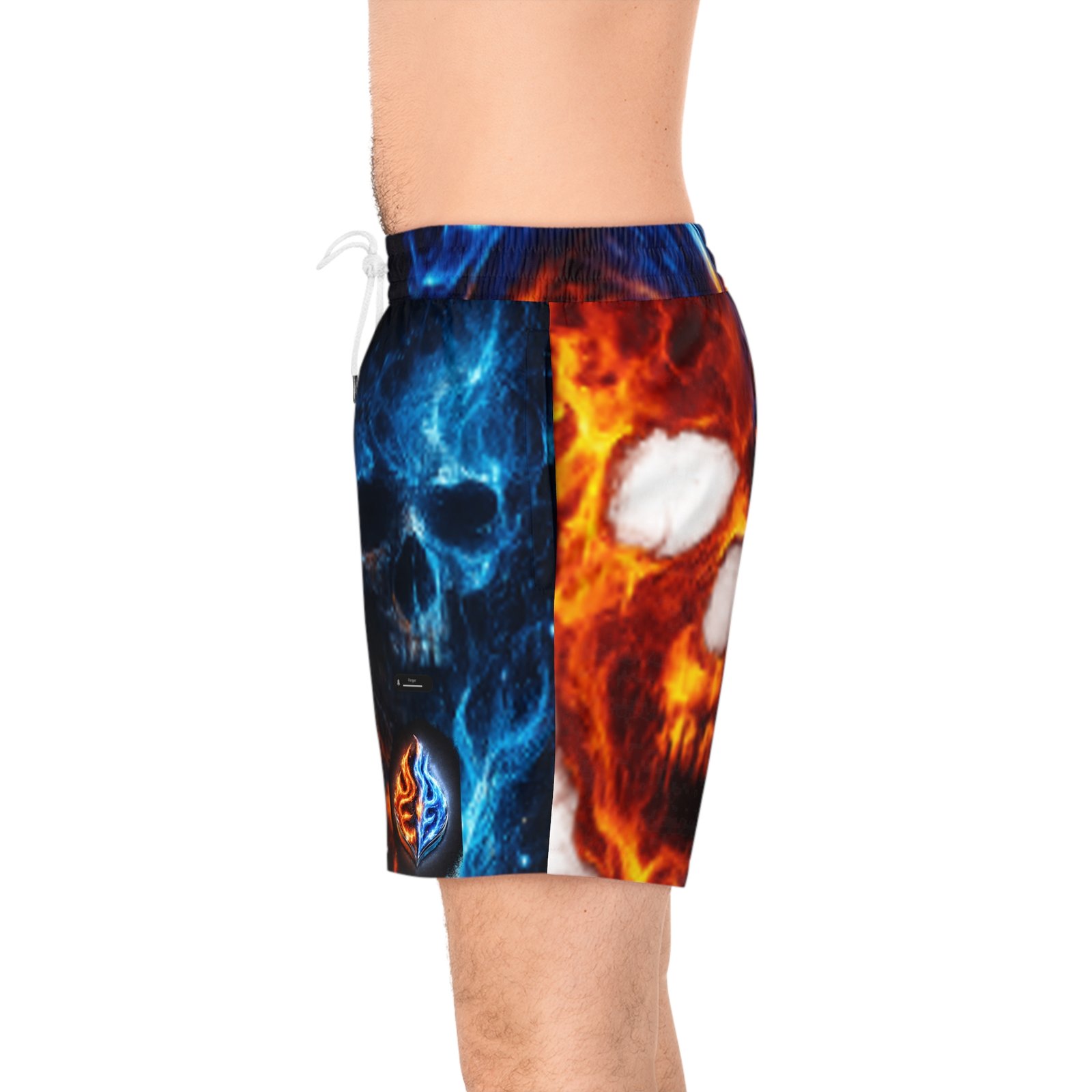 echoflame flaming fire and ice skull swim shorts | men's mid length echoflame flaming fire and ice skull swim shorts | men's mid length