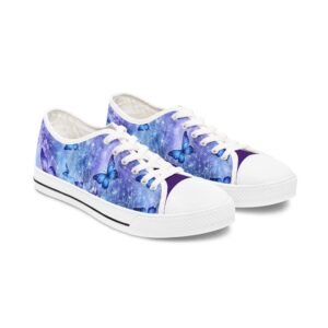 echoflame blue watercolor butterflies women low top sneakers floral nature print
