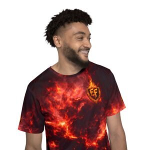 echoflame men's flame nebula sports jersey — fiery ef logo athletic tee