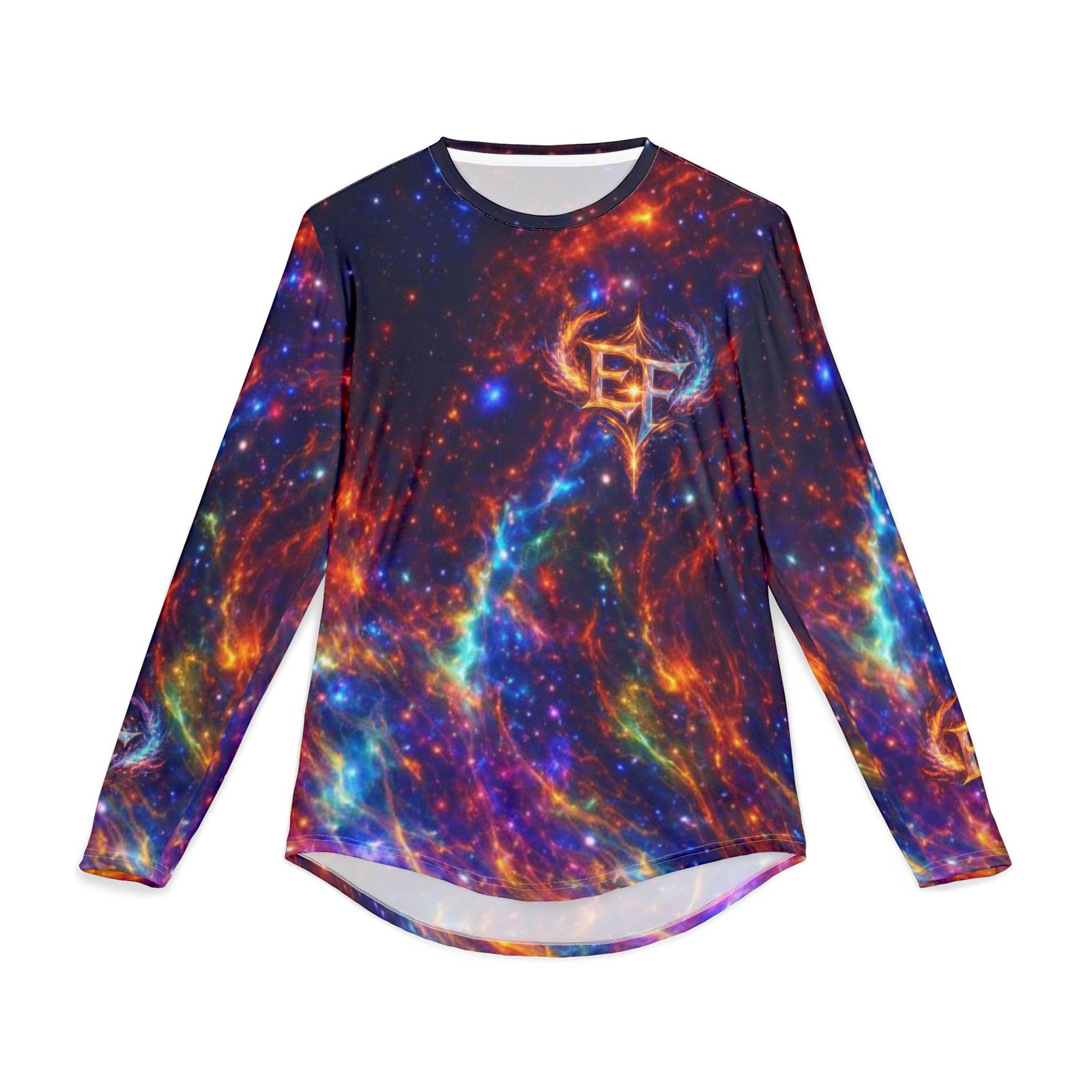 echoflame galaxy flame logo long sleeve shirt — uv protection men's athletic top echoflame galaxy flame logo long sleeve shirt — uv protection men's athletic top