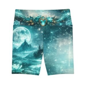echoflame teal lotus moonscape workout shorts | aop yoga fitness shorts