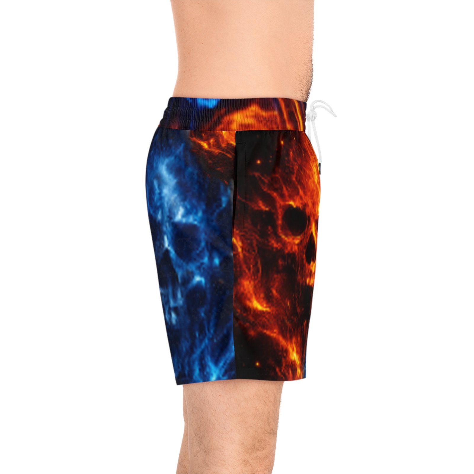 echoflame flaming fire and ice skull swim shorts | men's mid length echoflame flaming fire and ice skull swim shorts | men's mid length
