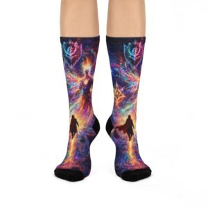echoflame galaxy nebula with cloaked figure socks | cosmic space crew socks