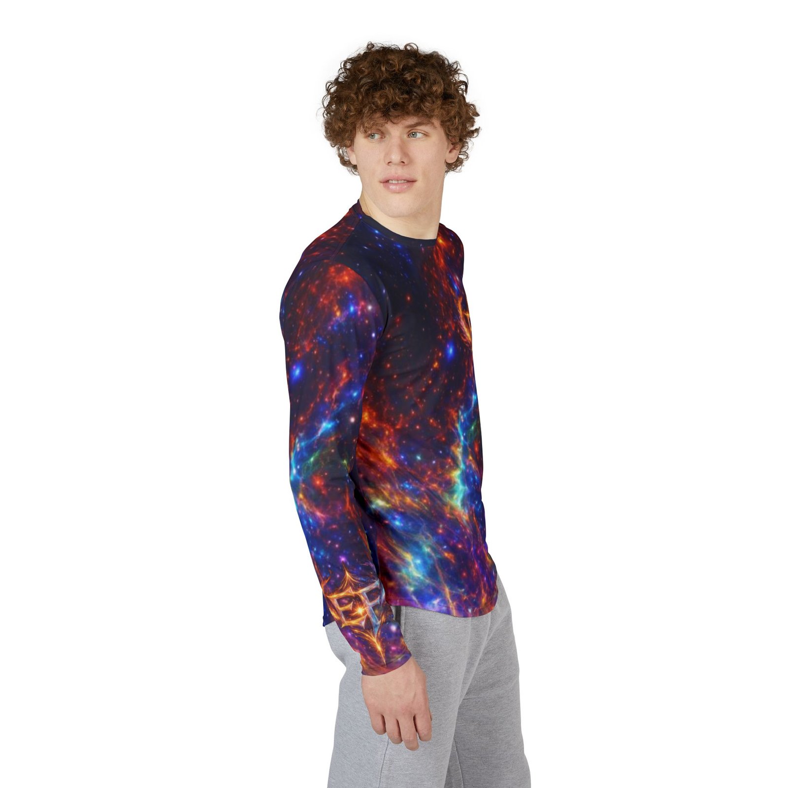 echoflame galaxy flame logo long sleeve shirt — uv protection men's athletic top echoflame galaxy flame logo long sleeve shirt — uv protection men's athletic top