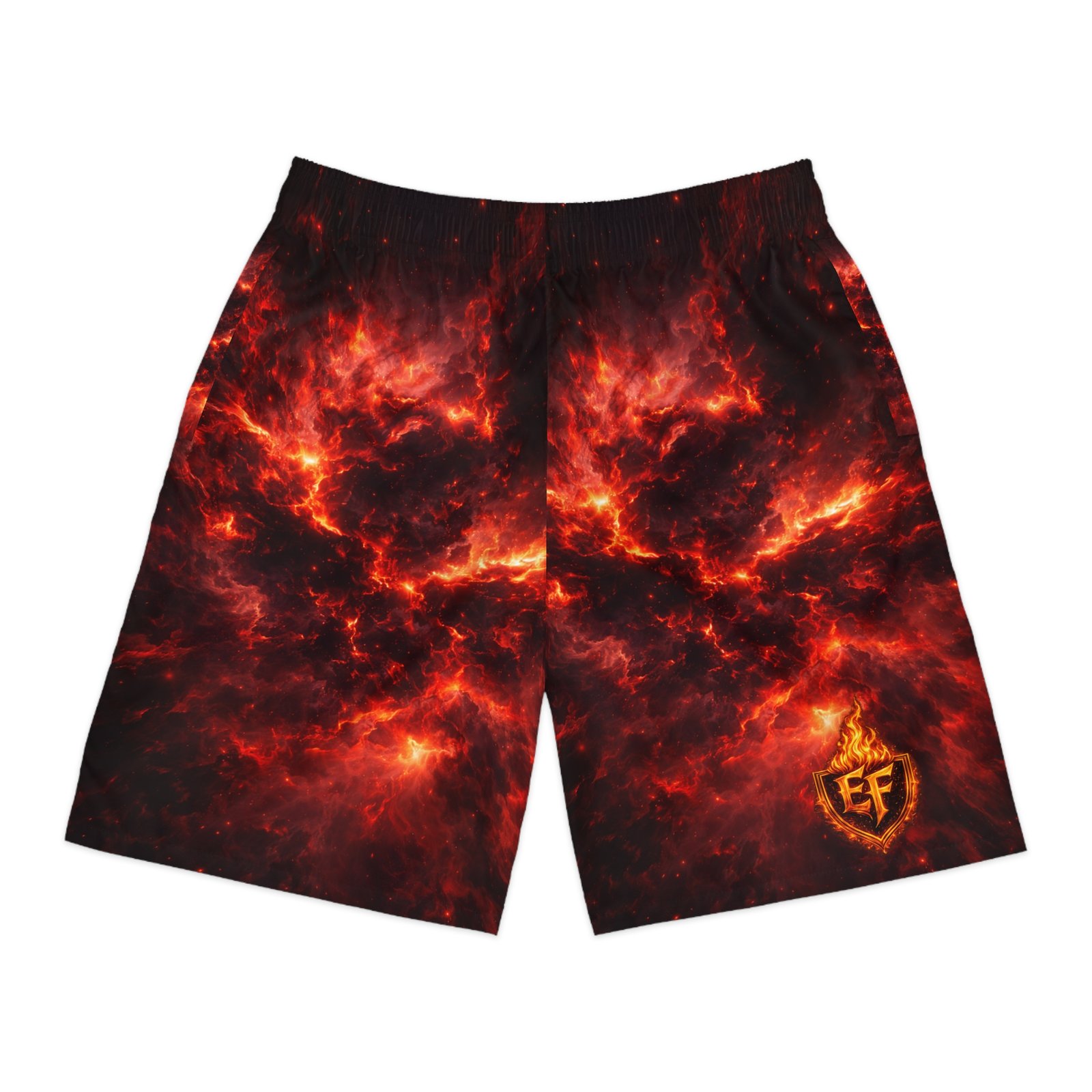 echoflame men's flame nebula jogger shorts — fiery all over print echoflame men's flame nebula jogger shorts — fiery all over print