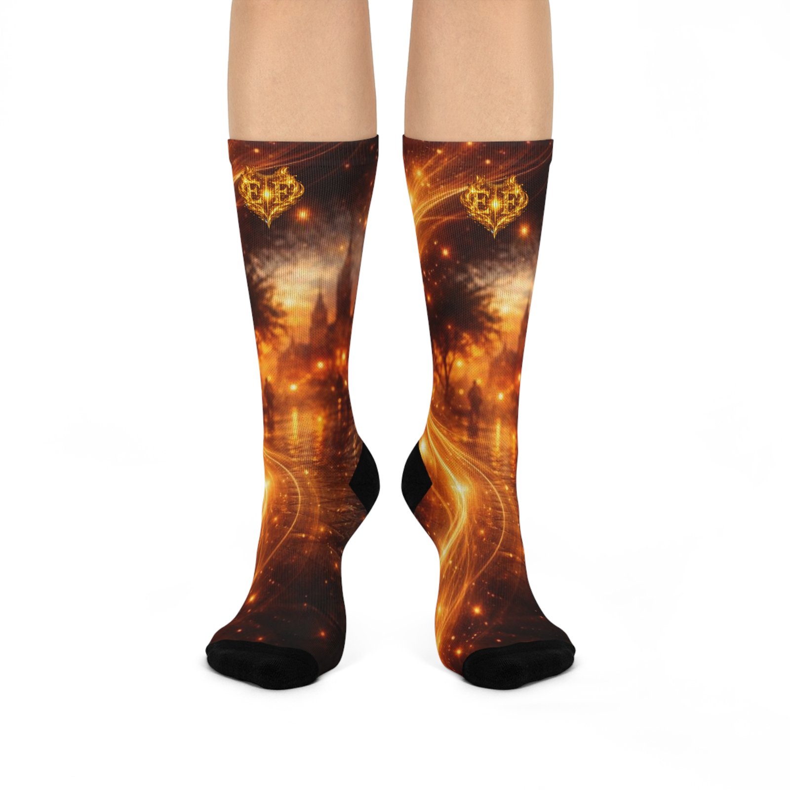 echoflame galaxy castle crew socks — golden starry night cushion crew echoflame galaxy castle crew socks — golden starry night cushion crew