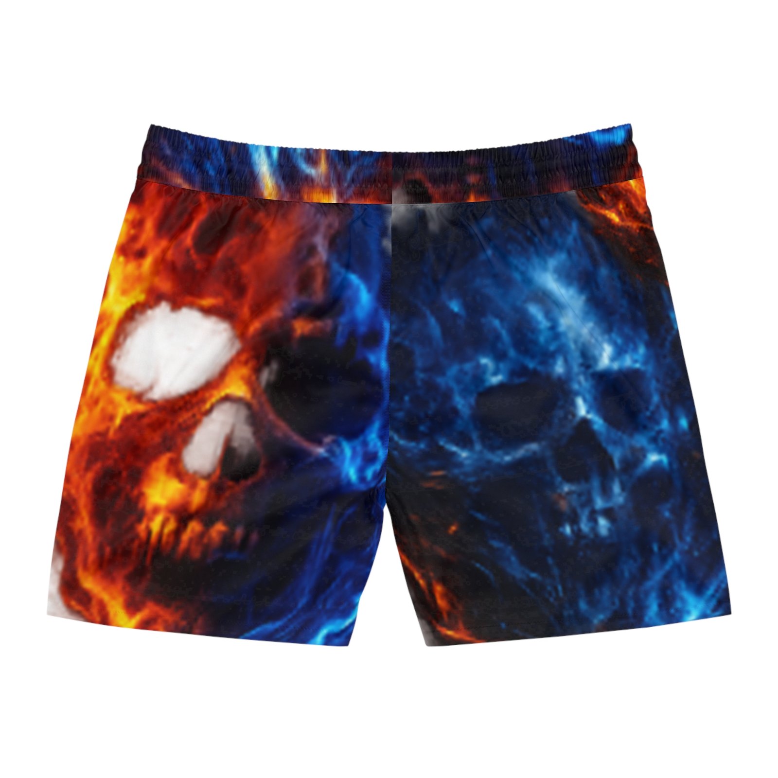 echoflame flaming fire and ice skull swim shorts | men's mid length echoflame flaming fire and ice skull swim shorts | men's mid length