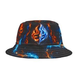 echoflame dual fire logo bucket hat | blue orange flame all over print