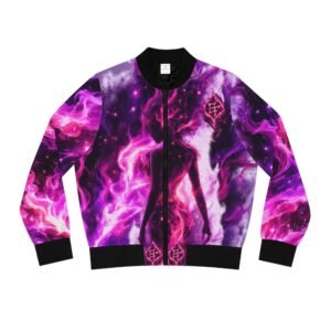 echoflame purple flaming skull bomber jacket | all over print