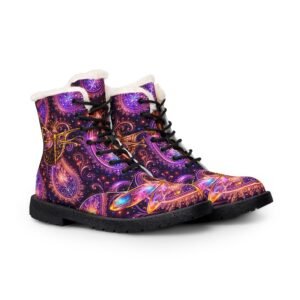 echoflame women's dragonfly purple paisley fur lined leather boots