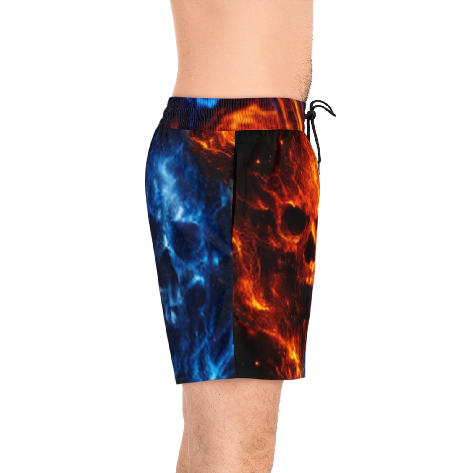 echoflame flaming fire and ice skull swim shorts | men's mid length echoflame flaming fire and ice skull swim shorts | men's mid length
