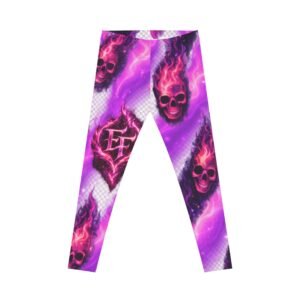 echoflame flaming skull pattern leggings | purple pink allover print