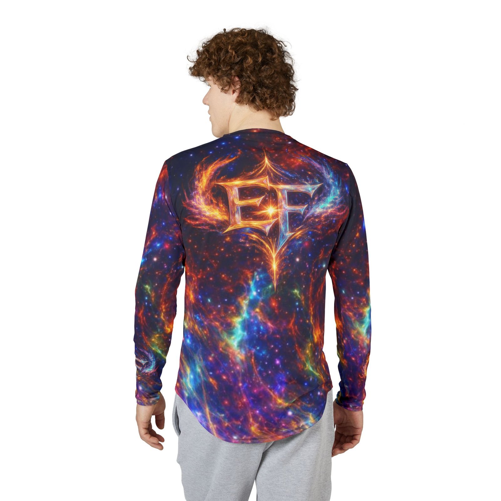 echoflame galaxy flame logo long sleeve shirt — uv protection men's athletic top echoflame galaxy flame logo long sleeve shirt — uv protection men's athletic top