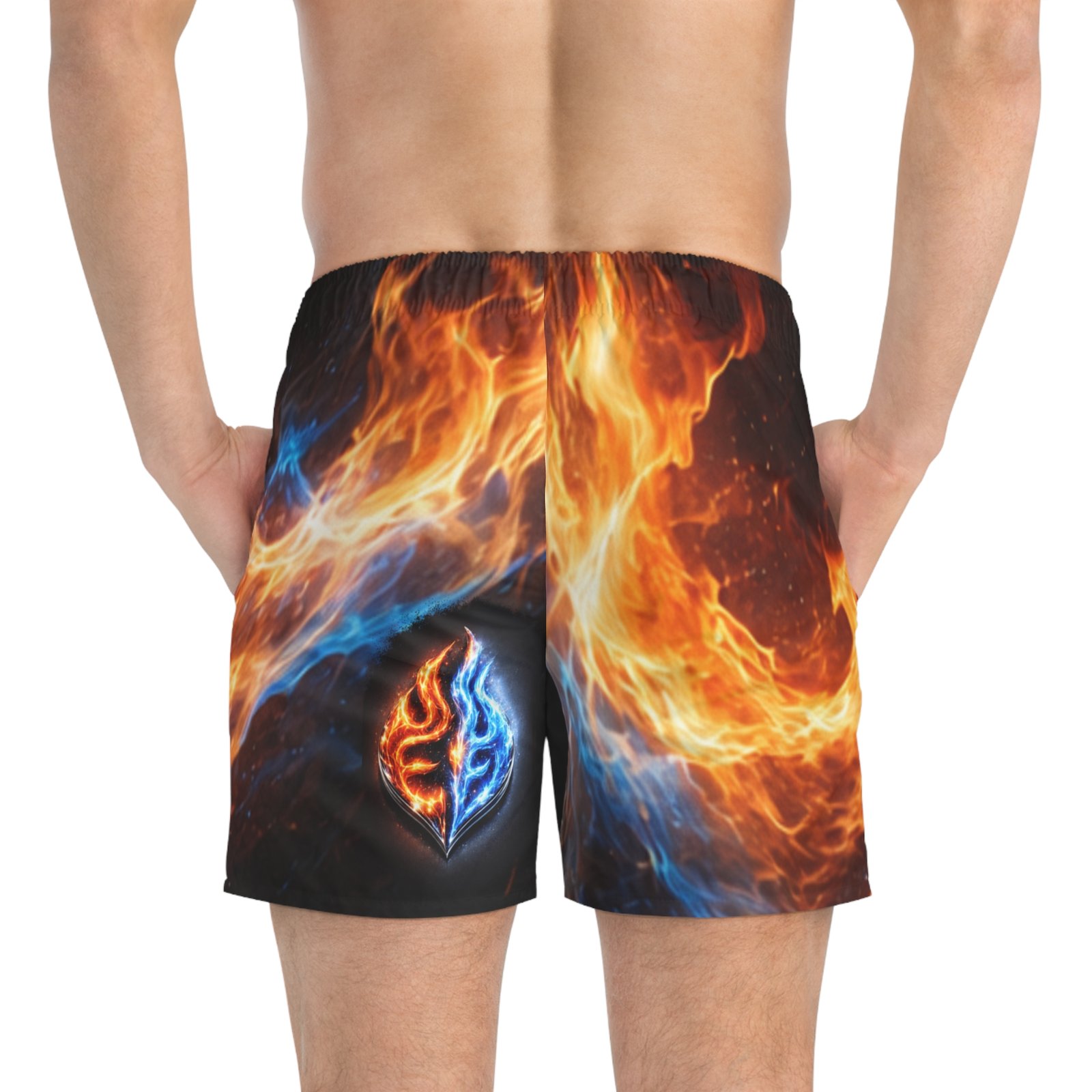 echoflame fire and ice emblem swim trunks | flame wave all over print echoflame fire and ice emblem swim trunks | flame wave all over print