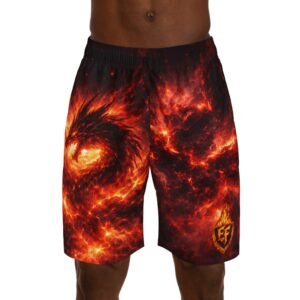 echoflame fire dragon jogger shorts — fiery all over print men's athletic shorts