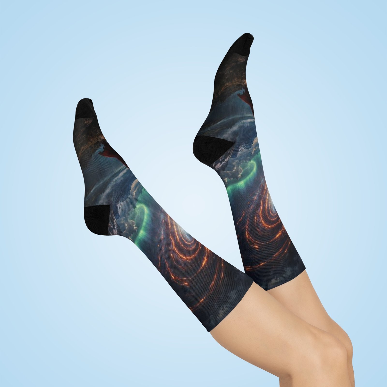 echoflame galactic aurora spiral crew socks | space night sky socks echoflame galactic aurora spiral crew socks | space night sky socks