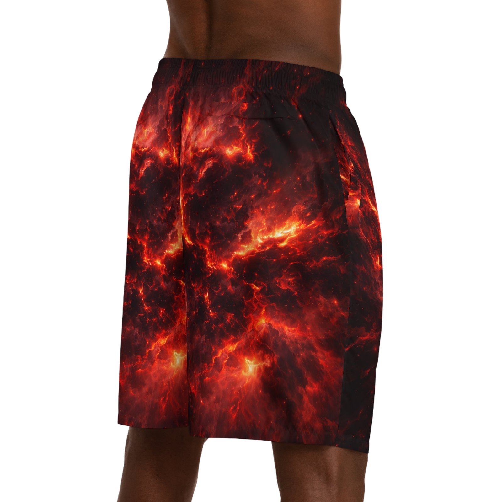 echoflame men's flame nebula jogger shorts — fiery all over print echoflame men's flame nebula jogger shorts — fiery all over print