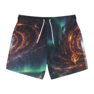 echoflame galactic spiral aurora swim trunks | cosmic nebula all over print