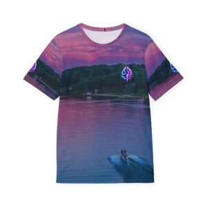 echoflame lake sunset sports jersey — purple neon emblem all over print