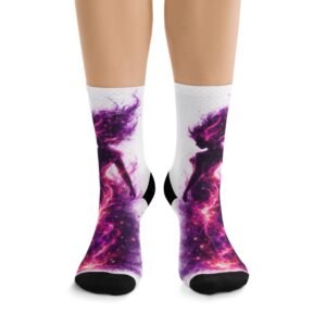 echoflame galaxy witch socks — purple cosmic silhouette recycled poly crew socks