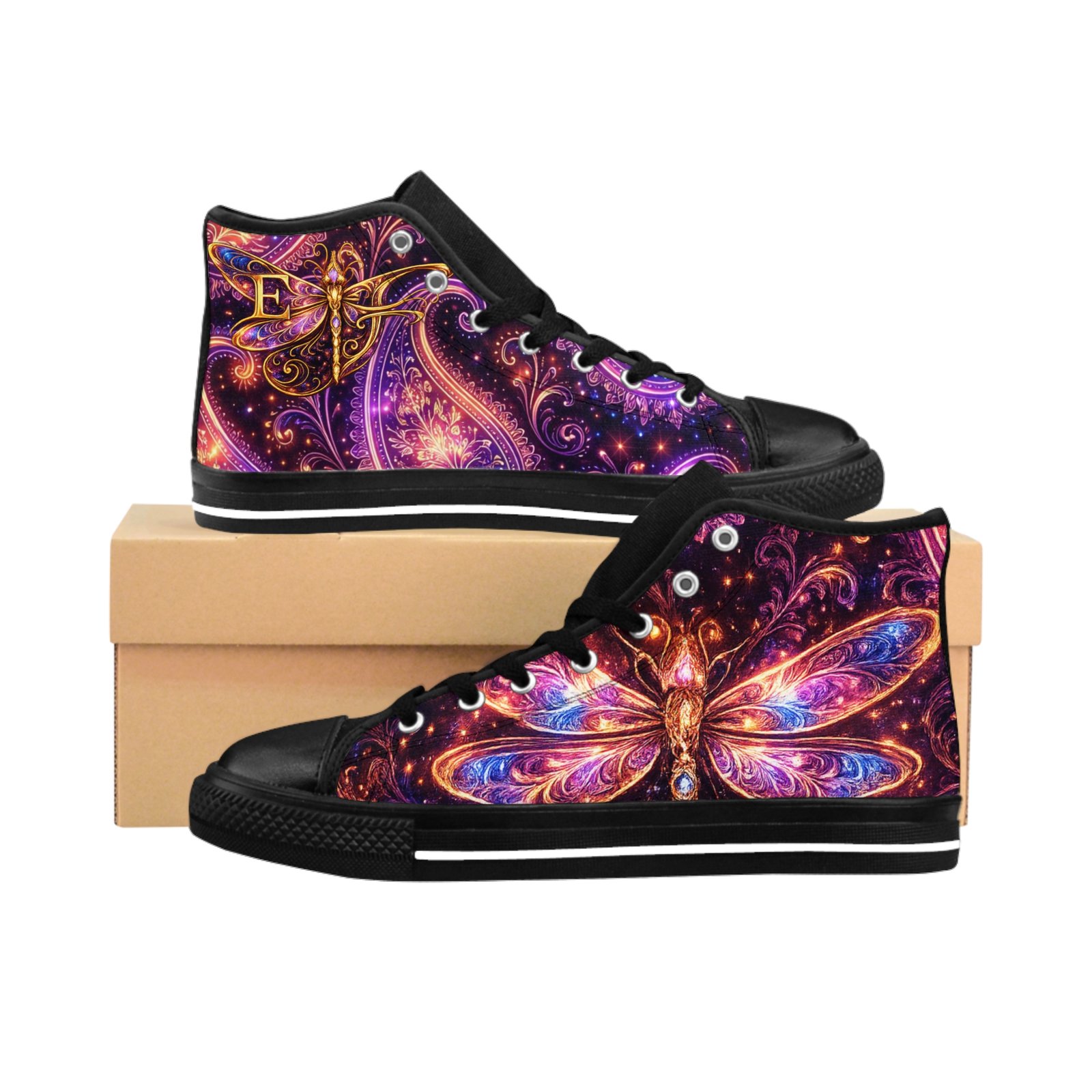 echoflame high top sneakers — purple fantasy dragonfly design echoflame high top sneakers — purple fantasy dragonfly design