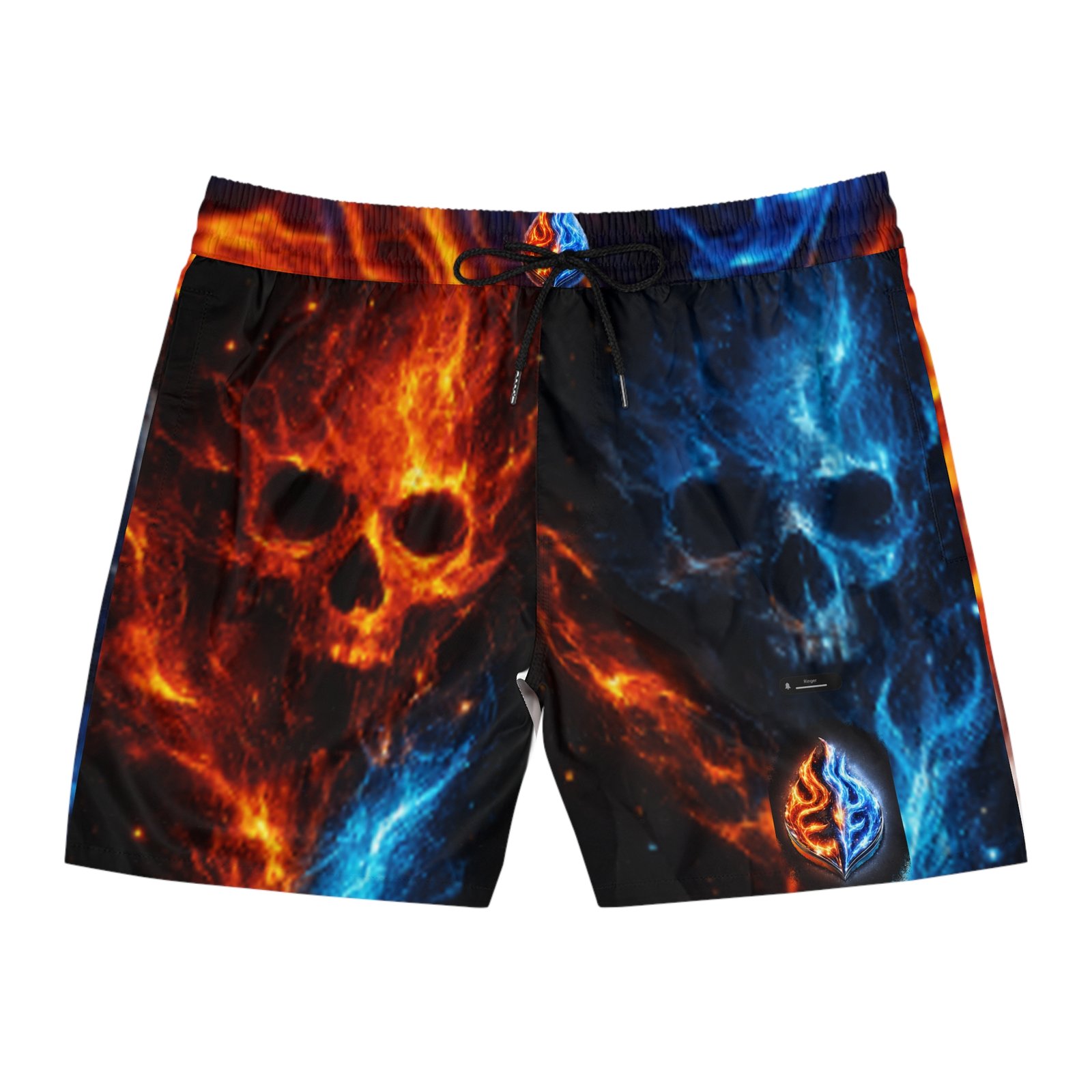 echoflame flaming fire and ice skull swim shorts | men's mid length echoflame flaming fire and ice skull swim shorts | men's mid length