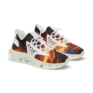 echoflame flame wave sneakers | mesh athletic shoes, fiery orange black print