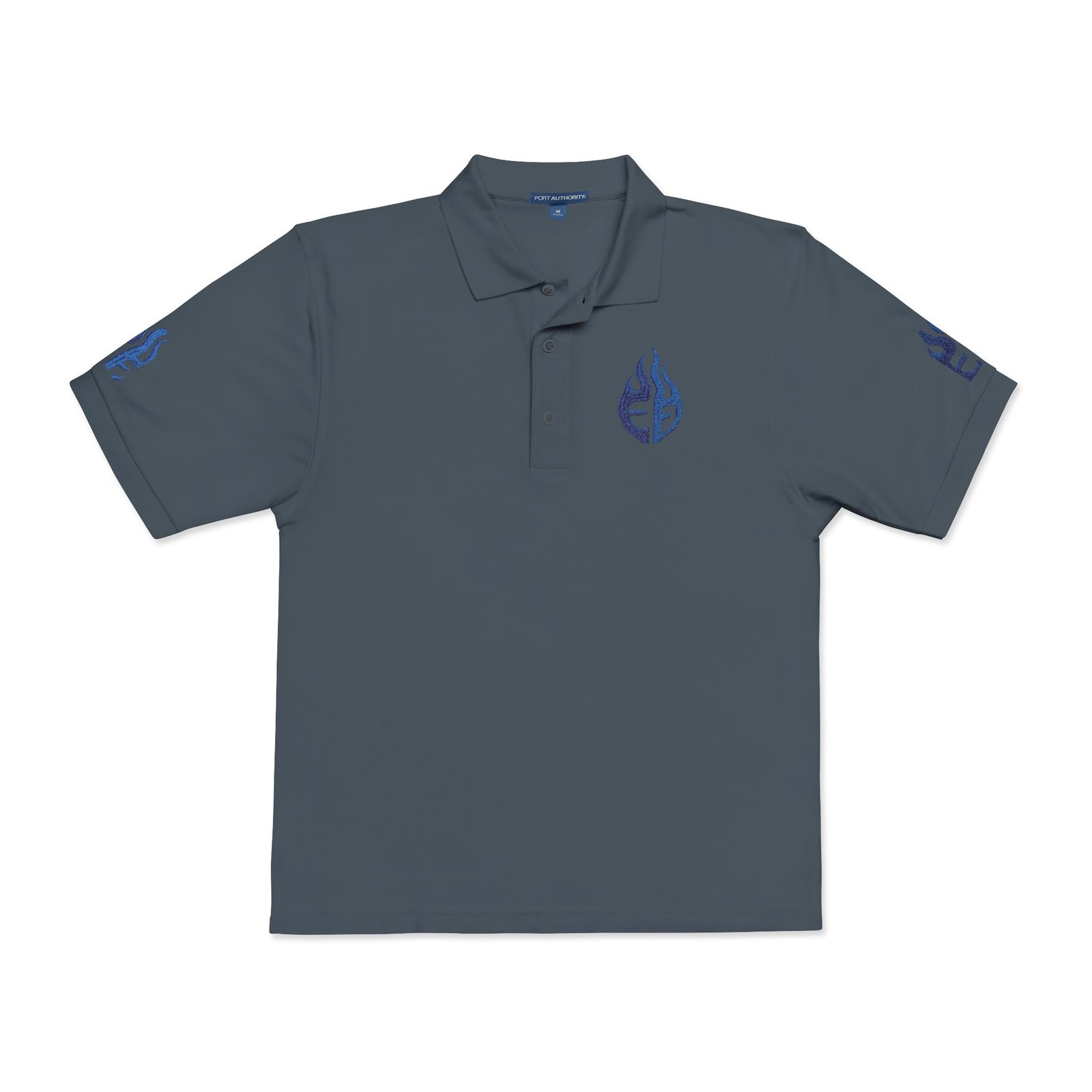echoflame blue tribal flame embroidery polo shirt | embroidered logo polo echoflame blue tribal flame embroidery polo shirt | embroidered logo polo