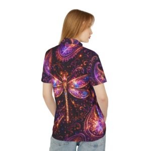 echoflame dragonfly purple paisley polo shirt – vibrant all over print casual polo