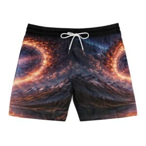 echoflame cosmic portal mountain scene swim shorts | superhero silhouette
