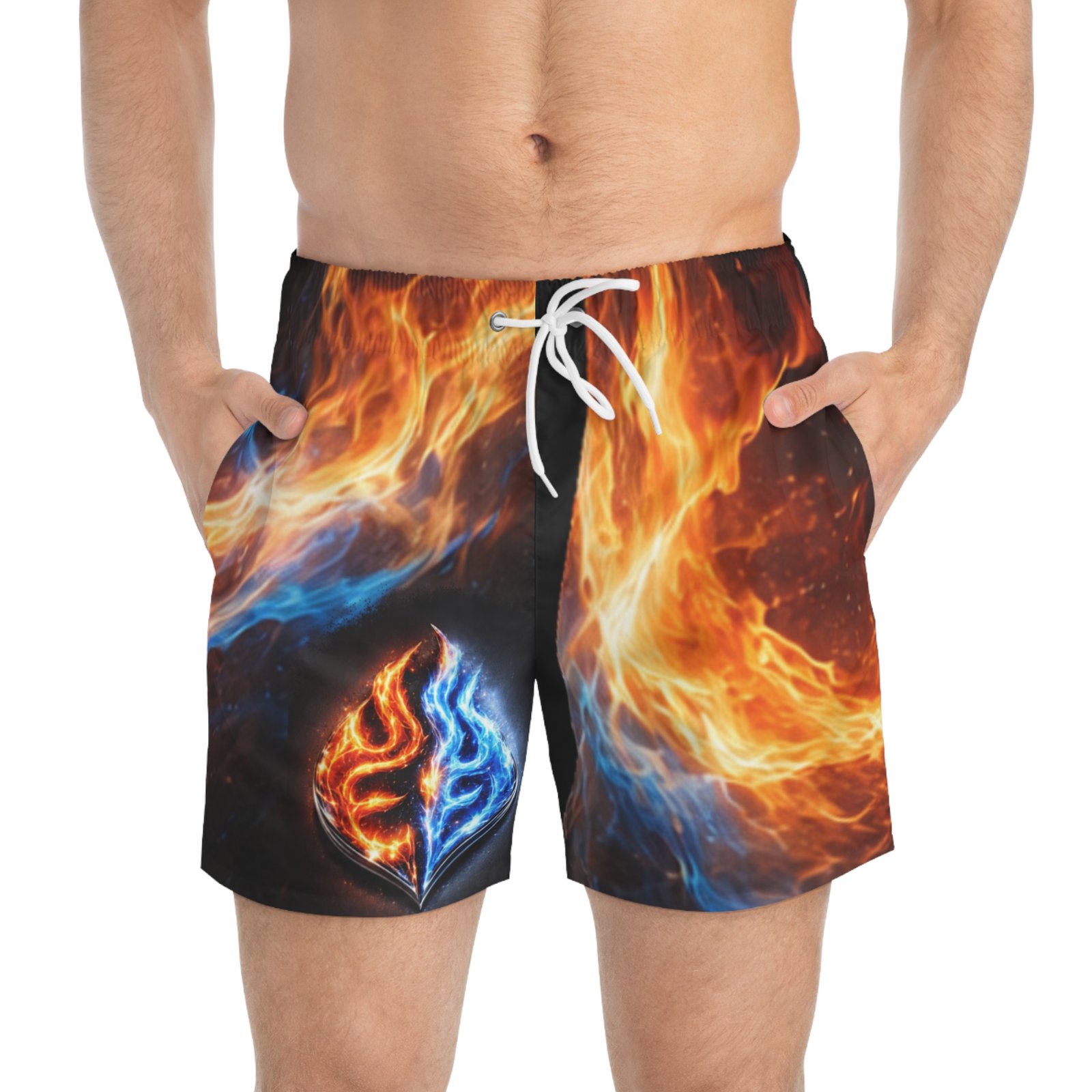 echoflame fire and ice emblem swim trunks | flame wave all over print echoflame fire and ice emblem swim trunks | flame wave all over print